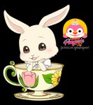 anthro blush chibi clothed clothing container female in_container in_cup logo looking_at_another micro open_mouth solo text queenpenguinart beastars haru_(beastars) domestic_rabbit dwarf_rabbit lagomorph leporid mammal oryctolagus rabbit 2020 alpha_channel digital_media_(artwork) url