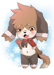 2017 3_toes amber_eyes anthro belly bemani biped black_nose bottomwear brown_hair canid canine canis child clothing dipstick_tail domestic_dog fangs feet floppy_ears hair happy kimacats konami long_ears looking_at_viewer male mammal markings multicolored_tail navel open_mouth pants pawpads pink_pawpads signature solo sound_voltex tail tail_markings tan_belly teeth toes tongue young young_anthro yukito-kun