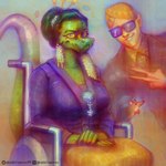 5_fingers anthro blue_eyes breasts eyewear female feral fingers gem gesture glasses green_body green_hair green_scales group hair hair_bun hand_gesture humanoid_hands long_hair looking_at_viewer male nails scales smile sunglasses tail teeth trio v_sign vehicle wheel wheelchair yellow_sclera kadalsaurus cavemanon_studios i_wani_hug_that_gator guts_(iwhtg) inco_(iwhtg) olivia_halford baryonyx dinosaur human mammal mouse murid murine prehistoric_species reptile rodent scalie spinosaurid theropod 1:1 2024 colored hi_res shaded