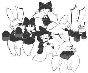 anthro belly big_butt big_penis biped blush bottomless butt clothed clothing disembodied_penis double_handjob duo_focus electronics erection exclamation_point female game_console genitals group group_sex handjob head_print hot_dogging humanoid_genitalia humanoid_penis male male/female male_penetrating panties penetration penile penis print_clothing print_panties print_underwear sex simple_background slightly_chubby standing thick_thighs three_frame_image three_frame_sequence threesome trio underwear vaginal vaginal_penetration vulva white_background wide_hips aintsmart nintendo nintendo_ds nintendo_ds_family annie_(disfigure/rafielo) garcia domestic_cat felid feline felis lagomorph leporid mammal rabbit 2017 black_and_white digital_drawing_(artwork) digital_media_(artwork) line_art monochrome sequence