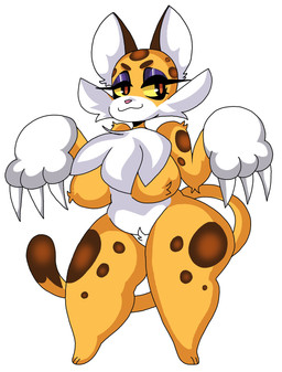 anthro big_breasts breasts countershading female female_anthro front_view fur glistening_eyelids narrowed_eyes pubes simple_background solo thick_thighs white_background wide_hips yellow_body yellow_fur lewd_dorky kirby_(series) kirby_and_the_forgotten_land nintendo clawroline felid leopard mammal pantherine absurd_res full-length_portrait hi_res portrait
