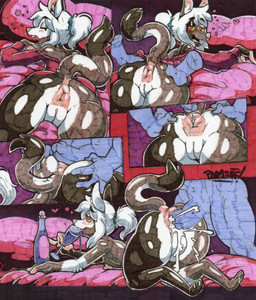 alcohol anal anthro anus bed bed_sheet bedding bedding_background bedroom beverage bodily_fluids butt butt_grab container cum cum_in_ass cum_inside cumshot cup drinking drinking_glass drunk drunk_sex duo ejaculation excessive_cum excessive_genital_fluids female furniture genital_fluids genitals glass glass_container glass_cup glistening hand_on_butt heart_symbol humanoid_genitalia humanoid_penis imminent_anal imminent_sex looking_at_another looking_at_partner looking_back male male/female muscular muscular_male on_bed penis puffy_anus substance_intoxication vulva wine wine_bottle wine_glass parasitedeath fan_character domestic_cat felid feline felis mammal 2021 hi_res traditional_media_(artwork)