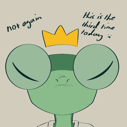 ambiguous_gender anthro black_text clothing dialogue eyes_closed green_body shirt solo text topwear froggkingg amphibian frog 1:1 2025 english_text hi_res