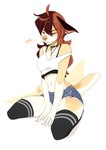 5_fingers anthro breasts brown_hair clothed clothing eyebrows eyelashes eyes_closed female fingers hair kneeling orange_nose simple_background solo wolflady danika_(wolflady) canid canine canis domestic_dog mammal 2022 digital_media_(artwork)