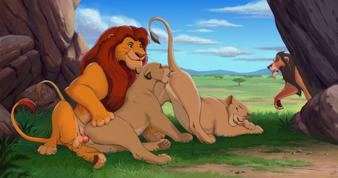 4_toes animal_genitalia animal_penis animal_vulva anus ass_up balls being_watched bisexual brown_body brown_fur brown_tail butt claws cloud countershade_fur countershade_torso countershading cunnilingus day erection eye_scar facial_scar feet feline_genitalia feline_penis feline_vulva female female/female female_feral female_penetrated feral feral_on_feral feral_penetrated feral_penetrating feral_penetrating_feral fur genitals green_eyes group group_sex inner_ear_fluff looking_at_another looking_back lying male male/female male_penetrating male_penetrating_female mane mountain on_front open_mouth open_smile oral outside outside_sex pawpads paws penetration penile penile_penetration penis penis_in_vagina plant raised_tail rear_view red_eyes scar sex sky smile standing tail tail_anus teeth threesome toe_claws toes tongue tree tuft vaginal vaginal_penetration vulva whiskers yellow_sclera reallynxgirl disney the_lion_king mufasa sarabi_(the_lion_king) sarafina_(the_lion_king) scar_(the_lion_king) felid lion mammal pantherine 2025 digital_drawing_(artwork) digital_media_(artwork) hi_res brother_(lore) brothers_(lore) sibling_(lore)