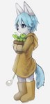 ambiguous_gender anthro black_eyes blue_hair blue_tail clothed clothing coat hair holding_object holding_plant kemono plant plant_pot potted_plant raincoat rubber_boots simple_background solo standing tail topwear white_background white_body white_ears white_face yellow_raincoat young young_anthro naegi teru_(naegi) canid canine fox mammal 2019 absurd_res digital_media_(artwork) digital_painting_(artwork) hi_res shaded