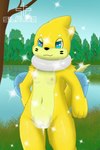 blue_eyes bodily_fluids breasts clitoris cum cum_in_pussy cum_inside female feral forest fur genital_fluids genitals heart_eyes heart_symbol jungle looking_at_viewer navel plant pussy sea smile solo tree vaginal_fluids water yellow_body yellow_fur silavos nintendo pokemon buizel generation_4_pokemon mammal pokemon_(species) shiny_pokemon hi_res watermark