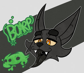 anthro bodily_fluids burping discord_logo fangs half-closed_eyes male narrowed_eyes open_mouth saliva saliva_on_tongue saliva_string solo teeth text tongue tongue_out vore awoogasm discord_(app) ebony_(awoogasm) anubian_jackal canid canine canis jackal mammal 2021 headshot_portrait portrait