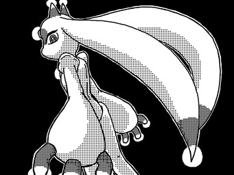 2_horns 3_fingers ambiguous_gender anthro big_hands black_background casual_nudity dutch_angle fingers floppy_ears forehead_gem gem horn looking_at_viewer lop_ears mouthless nude outline pupils rear_view simple_background slim slim_ambiguous slim_anthro small_waist solo standing three-quarter_view white_outline marielx palworld pocketpair lunaris_(pal) pal_(species) 2024 4:3 black_and_white digital_drawing_(artwork) digital_media_(artwork) dithering monochrome portrait three-quarter_portrait