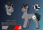 black_mane black_tail feral fur grey_body grey_fur horn male male_feral mane red_eyes red_tongue smile solo standing tail text tongue tongue_out unicorn_horn fkk hasbro my_little_pony spade_lovelight equid equine horse mammal absurd_res english_text hi_res model_sheet shaded