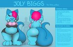 anthro belly big_belly big_breasts big_butt blue_body bottomwear breasts breasts_squish butt clothing female fur hair half-closed_eyes huge_butt looking_at_viewer lying narrowed_eyes navel nude on_back rear_view red_hair simple_background smile solo standing text thick_thighs topwear wide_hips foxball kitty_pride joly_biggs canid canine canis mammal wolf absurd_res hi_res model_sheet