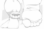 5_toes ambiguous_gender anthro duo feet macro micro squeezing toes wedged giantboonehusky_(artist) huck_(darkhero18) bovid bovine cattle mammal hi_res monochrome