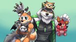 anthro blue_eyes bottomwear clawed_fingers clothing dark_sclera duo fur green_eyes grey_body grey_fur hoodie hug hugging_object hugging_plushie male mask nude orange_body orange_fur pants pawpads plushie red_sclera shirt topwear white_body white_fur weedwolfeatmeat changed_(video_game) five_nights_at_freddy's lifewonders live_a_hero scottgames foxy_(fnaf) puro_(changed) alaskan_malamute canid canine canis domestic_dog fox mammal nordic_sled_dog spitz 16:9 hi_res widescreen