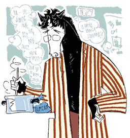 appliance cooking eyewear fridge glasses kitchen_appliance shirtless_anthro solo stirring text thought_bubble tired tired_eyes jariloxe loxe_(jariloxe) equid equine horse mammal 2025 cyrillic_text english_text hi_res