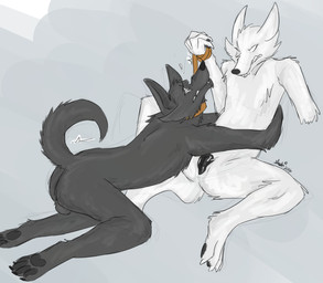 amputee andromorph andromorph/male animal_genitalia animal_vulva anthro backsack balls butt canine_genitalia canine_vulva collar disability duo empty_eyes genitals intersex intersex/male leash male pawpads paws pm scar simple_background upside_down_vulva vulva conditional_dnp wolftacos homestuck ms_paint_adventures bec_blanche bec_noir canid canine mammal digital_drawing_(artwork) digital_media_(artwork) hi_res