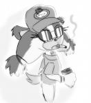 anthro cigarette clothing eyewear female hat headgear headwear looking_at_viewer parody smoking solo sunglasses unknown_artist king_of_the_hill sega sonic_boom sonic_the_hedgehog_(series) dale_gribble fang_the_hunter sticks_the_jungle_badger badger dipodid jerboa mammal mustelid musteline rodent crossover hi_res monochrome