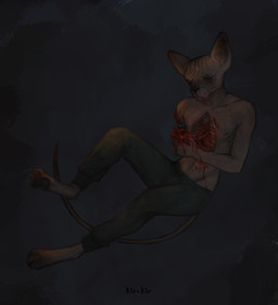 5_fingers amputee anthro blood blood_from_mouth blood_in_mouth bodily_fluids clothed clothing disability feet fingers gore heart_symbol male male_anthro nipples skinny_anthro skinny_male solo tail topless topless_anthro topless_male kirkir domestic_cat felid feline felis mammal 2018 absurd_res digital_drawing_(artwork) digital_media_(artwork) hi_res signature