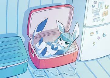 ambiguous_gender blue_body blue_eyes blue_hair blue_markings box container feral hair ice ice_cube in_box in_container inside looking_at_viewer lying markings on_back open_mouth open_smile quadruped smile solo water komanyachi nintendo pokemon eeveelution generation_4_pokemon glaceon pokemon_(species) colored digital_drawing_(artwork) digital_media_(artwork) hi_res shaded