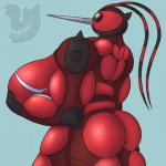 1:1 abs antennae_(anatomy) anthro anthrofied arthropod biceps big_breasts black_body black_eyes black_sclera black_skin breasts butt buzzwole female generation_7_pokemon hand_on_breast hi_res horn huge_breasts hyper hyper_breasts insect looking_at_viewer muscular muscular_anthro muscular_female nintendo non-mammal_breasts nude pecs pokemon pokemon_(species) posexe red_body red_skin simple_background solo standing stinger thick_thighs ultra_beast watermark wide_hips