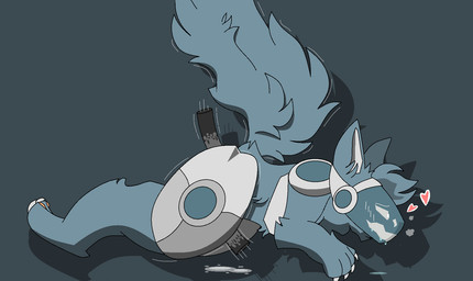anthro blush bodily_fluids cum double_penetration drooling female genital_fluids group heart_symbol leaking leaking_cum looking_pleasured lying machine male male/female motion_lines on_front penetration raised_tail saliva screen screen_face tail d4r_proto mist_the_protogen protogen hi_res
