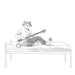 1:1 anthro azariah_(drills_out) bass_guitar bed bovid caprine clothing digital_media_(artwork) digitigrade drills_out felid feline furniture goat guitar hybrid male mammal monochrome musical_instrument on_bed pajamas paws playing_bass playing_guitar playing_music plucked_string_instrument solo string_instrument