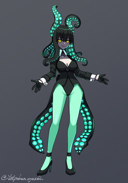 black_hair black_tentacles breasts bunny_costume cleavage clothed clothing costume cuffs_(clothing) female footwear gloves green_clothing green_leggings green_legwear hair handwear high_heels horizontal_pupils leggings legwear presenting pseudo_hair pupils shoes smug solo standing suit tentacle_clothing tentacle_hair tentacles thigh_gap yellow_eyes toipokun_oyashi animal_humanoid aquatic aquatic_humanoid cephalopod cephalopod_humanoid humanoid mollusk mollusk_humanoid octopus_humanoid hi_res