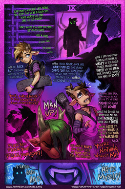 6_eyes abuse anthro antlers arm_warmers armwear bottomwear brown_hair bullying child_abuse child_grooming choker clenched_teeth clothing denim denim_bottomwear denim_clothing dialogue domestic_abuse duo eyes_closed face_slap female femboy glowing glowing_eyes glowing_markings green_hair group guitar_case hair hair_bun half-closed_eyes homophobia homophobic_slur horn jeans jewelry male markings multi_eye narrowed_eyes necklace open_mouth pants scared self-loathing shirt silhouette skateboard solo_focus t-shirt teeth text topwear tusks vehicle wide_eyed bleats jitters_(bleats) tusk_(bleats) arachnid arthropod deer domestic_cat felid feline felis mammal spider water_deer 2025 comic english_text hi_res url