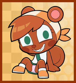 anthro big_head border bottomwear brown_body brown_fur brown_nose buckteeth clothed clothing eyelashes female footwear fur green_bottomwear green_clothing green_eyes green_sash green_skirt grin headgear headkerchief headwear kerchief looking_at_viewer orange_border orange_clothing orange_footwear orange_kerchief orange_shoes panties panty_shot scout_uniform shoes sitting skirt smile teeth underwear upskirt young young_anthro young_female vulapa murphy_and_mitzi mitzi_(ajmarekart) mammal rodent sciurid tree_squirrel absurd_res hi_res