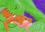 anthro brown_body brown_fur duo ears_back eyes_closed fellatio feral fur genitals green_body green_scales male male/male oral oral_vore partially_inside penile penis pivoted_ears scales sex simple_background teeth tongue_coiling tongue_on_penis vore guppy_(artist) mythology canid canine canis dragon mammal mythological_creature mythological_scalie scalie wolf 1999 signature