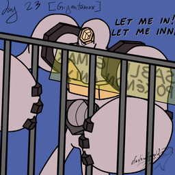 ambiguous_gender bars black_text blue_background dialogue grey_body simple_background solo standing text destinedjagold let_me_in_(meme) nintendo pokemon elemental_creature generation_8_pokemon gigantamax_melmetal gigantamax_pokemon humanoid metal_creature mineral_fauna pokemon_(species) 1:1 2020 digital_drawing_(artwork) digital_media_(artwork) english_text flat_colors handwritten_text meme