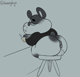 anthro anus backsack balls beverage big_butt biped butt clothed clothing eyewear genitals glasses male sitting slightly_chubby solo hammyboye animal_crossing nintendo marlo_(animal_crossing) cricetid hamster mammal rodent 2026 hi_res