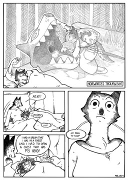 anthro bed bodily_fluids clothed clothed_anthro clothed_female clothing dialogue disembodied_head dream eyes_closed female fully_clothed fully_clothed_anthro fully_clothed_female furniture grass group kneeling looking_at_another lying melee_weapon open_mouth plant shield sitting sleeping speech_bubble sweat sword teeth text trio waking_up weapon mia_cain freiin_franzesca_ostermunzer ljuba vesna_(mia_cain) canid canine canis felid feline lynx mammal mouse murid murine rodent wolf absurd_res artist_name black_and_white comic english_text hatching_(art) hi_res monochrome shaded