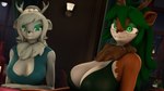 anthro antlers big_breasts breast_envy breasts brown_body brown_fur buckteeth cleavage clothed clothing dress duo eyeshadow female freckled_face freckles fur green_eyes green_eyeshadow green_hair hair horn inside looking_at_breasts looking_at_viewer makeup neck_tuft restaurant revamped_anthros teal_clothing teal_topwear teeth topwear tuft white_body white_fur white_hair donglysfm aspen_frost_(donglysfm) tea_tree_(donglysfm) deer mammal 16:9 3d_(artwork) 4k absurd_res digital_media_(artwork) hi_res source_filmmaker_(artwork) widescreen sibling_(lore) sister_(lore) sisters_(lore)