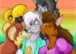angela_goodson anthro bear canid canine canis female greycat_rademenes group kissing licking male mammal mouse murid murine ranger_(train) rodent roxanne_(train) sandy_(greycatr) tongue tongue_out wolf