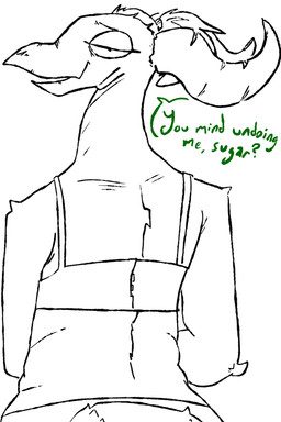 accessory anthro asking asking_for_favor asking_viewer bra clothing dialogue female green_text hair hair_accessory hairband horn looking_at_viewer mostly_nude partial_speech_bubble question rear_view simple_background solo talking_to_viewer term_of_endearment text underwear white_background the_weaver mythology dragon mythological_creature mythological_scalie scalie 2020 2:3 digital_drawing_(artwork) digital_media_(artwork) english_text