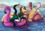 anthro anus breasts brown_body brown_fur brown_hair butt detailed_background duo female fur genitals green_body green_fur hair inflatable lake lying nude on_front pool_toy pussy raised_tail rear_view spade_tail tail tail_anus tan_body tan_fur water white_body white_fur saucetyan canid canine fox mammal species_request digital_media_(artwork)