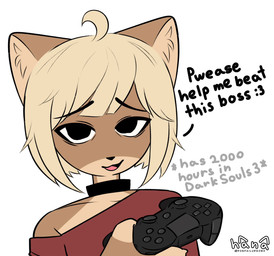 anthro collar controller female game_controller humor looking_at_viewer ps4_controller simple_background solo text tired_eyes white_background dogfailureowo hana_(dogfailureowo) canid canine canis domestic_dog mammal bust_portrait english_text hi_res portrait