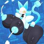 1:1 absurd_res areola big_breasts big_butt black_body blue_nipples blueprint_background blush blush_stickers bodily_fluids breasts butt darkner deltarune female hi_res huge_breasts huge_butt huge_hips humanoid lactating milk nipples omenyanozero small_waist smile solo tasque_manager thick_thighs undertale_(series) wasp_waist wide_hips yellow_eyes