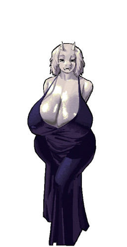 2_horns anthro big_breasts black_clothing black_dress breasts cleavage clothed clothing curvy_figure deep_cleavage dress eyebrows eyelashes female floppy_ears fully_clothed fur hands_behind_back horn huge_breasts hyper hyper_breasts looking_at_viewer mature_female nipple_outline simple_background smile solo standing voluptuous white_background white_body white_fur wide_hips oppmann undertale_(series) toriel boss_monster_(undertale) bovid caprine goat mammal 2026 absurd_res hi_res