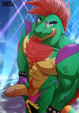 abs anthro armpit_hair barbell_piercing bass_guitar beard big_muscles big_penis body_hair bracelet chest_hair clothing erection eyewear facial_hair facial_markings fingerless_gloves foreskin genitals gloves guitar hair handwear happy_trail head_markings huge_penis humanoid_genitalia humanoid_penis jewelry long_foreskin male markings mohawk muscular muscular_anthro muscular_male musical_instrument navel nipple_barbell nipple_piercing nipples non-mammal_nipples pecs penis piercing plucked_string_instrument pubes rock_out_with_your_cock_out shoulder_pads smile solo spiked_bracelet spikes standing string_instrument sunglasses thick_penis thong underwear unretracted_foreskin vein veiny_penis naughtyxerigart five_nights_at_freddy's five_nights_at_freddy's:_security_breach scottgames steel_wool_studios montgomery_gator alligator alligatorid crocodilian reptile scalie 2022 digital_media_(artwork) hi_res signature