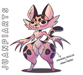 anthro claws countershading derp_eyes female fur huge_thighs long_tail simple_background smile solo tail text thick_thighs juanp1arts kirby_(series) kirby_and_the_forgotten_land nintendo clawroline felid feline leopard mammal pantherine spanish_text translated
