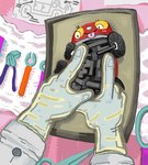ambiguous_gender anthro blush button_(fastener) car clothing diagram duo gloves handwear lying machine on_back pink_background pink_tongue pliers red_body scissors simple_background tongue tongue_out tools translucent translucent_clothing translucent_gloves translucent_handwear undercarriage vehicle white_hands wrench yellow_eyes yellow_sclera rexalogy ambiguous_species living_car living_machine living_vehicle