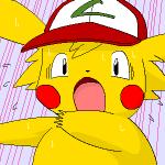 ambiguous_gender bodily_fluids clothing hat headgear headwear solo sweat pasaran nintendo pokemon ashchu generation_1_pokemon pikachu pokemon_(species) 1:1 digital_media_(artwork) low_res oekaki