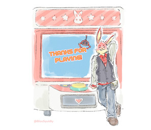 anthro arcade_machine black_clothing black_topwear black_vest bottomwear clothing denim denim_bottomwear denim_clothing eyebrows eyes_closed fanny_pack footwear fur grin hand_behind_head happy jeans male pants pink_body pink_fur red_clothing red_shirt red_topwear shirt simple_background smile solo teeth topwear vest white_background white_clothing white_shirt white_topwear blousquidly nintendo nintendo_badge_arcade arcade_bunny lagomorph leporid mammal rabbit 2024 english_description hi_res