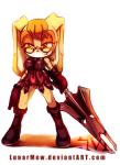 anthro brown_eyes cosplay eyewear female glasses holding_melee_weapon holding_object holding_sword holding_weapon mature_anthro mature_female melee_weapon solo sword text weapon lunarmew queen's_blade sega sonic_the_hedgehog_(series) cattleya vanilla_the_rabbit lagomorph leporid mammal rabbit url