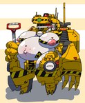 2020 anthro areola backhoe_(vehicle) belly big_belly big_breasts biped black_body black_breasts blush blush_lines breast_markings breasts claws construction construction_equipment construction_vehicle excavator female green_body hage happy hi_res holding_object holding_shovel holding_tool huge_breasts huge_hips huge_thighs humanoid looking_at_viewer machine markings multicolored_body nipples open_mouth pink_areola pink_nipples puffy_areola puffy_nipples red_body red_eyes robot robot_humanoid shovel slightly_chubby smile solo striped_body striped_breasts striped_markings stripes text thick_thighs tools white_body white_breasts wide_hips yellow_body yellow_breasts
