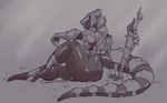 anthro armor bone bottomwear breasts buckle clothed clothing feet female gauntlets gloves handwear loincloth melee_weapon purple_body purple_skin scar simple_background skull_helmet small_feet solo sword thick_thighs weapon thecoatl034 lilith_(thecoatl034) reptile scalie snake hi_res