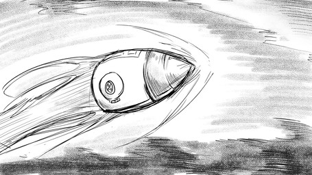 bullet cloud door escape_pod flying handle hatch hinge metal physics pod speed_lines text trail zero_pictured dragonweirdo 16:9 comic english_text hi_res monochrome widescreen