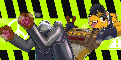 3_toes 5_fingers anthro bodily_fluids bulletproof_vest caution_sign clothing digitigrade fangs feet female fingerless_gloves fingers foot_focus fur gesture gloves green_background hand_behind_head hand_gesture handwear hat headgear headwear knee_pads latex latex_clothing latex_legwear latex_stockings legwear midriff musk musk_cloud open_mouth open_smile pawpads paws raised_arm red_eyes simple_background smile soles solo stockings sweat sweaty_feet teeth toes tongue tongue_out v_sign visor visor_cap yellow_body yellow_fur bunnybaphomet paz_(yellowleggy) kangaroo macropod mammal marsupial 2025 hi_res