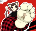 anthro black_clothing black_shirt black_topwear clothing dominant duo extreme_size_difference feet foot_fetish foot_focus foot_play foot_smother heterochromia humanoid_feet looming male micro paws plaid plantigrade shirt size_difference smothering smug step_pose thick_thighs toes topwear electricsnowfox kralex domestic_cat felid feline felis mammal hi_res